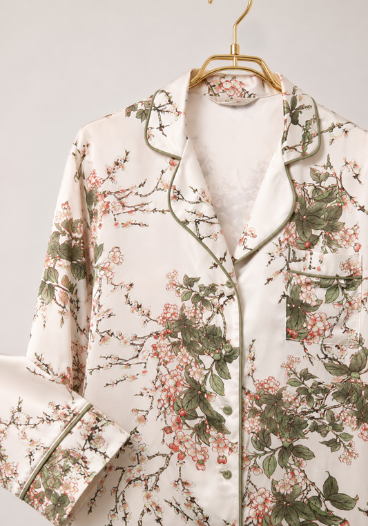 Satin Collar Button Long Sleeve Pajamas