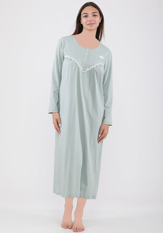 PLUS 100% Cotton Plus Size Long Sleeve Long Nighty