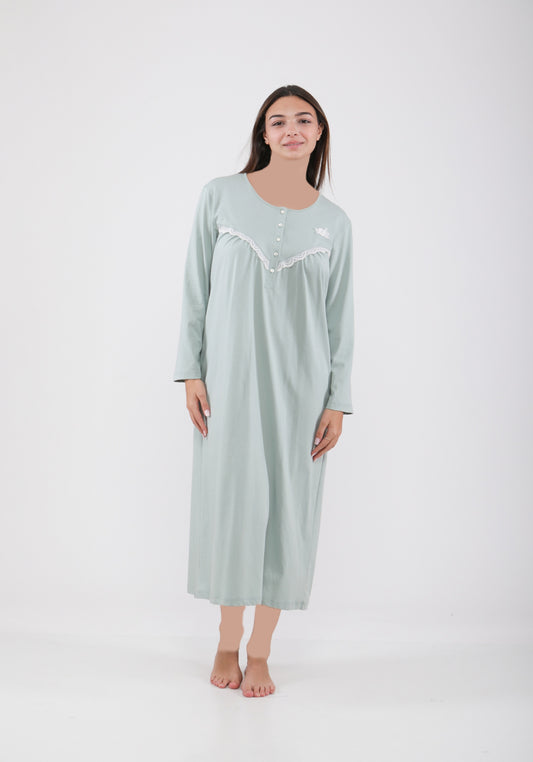 PLUS 100% Cotton Plus Size Long Sleeve Long Nighty