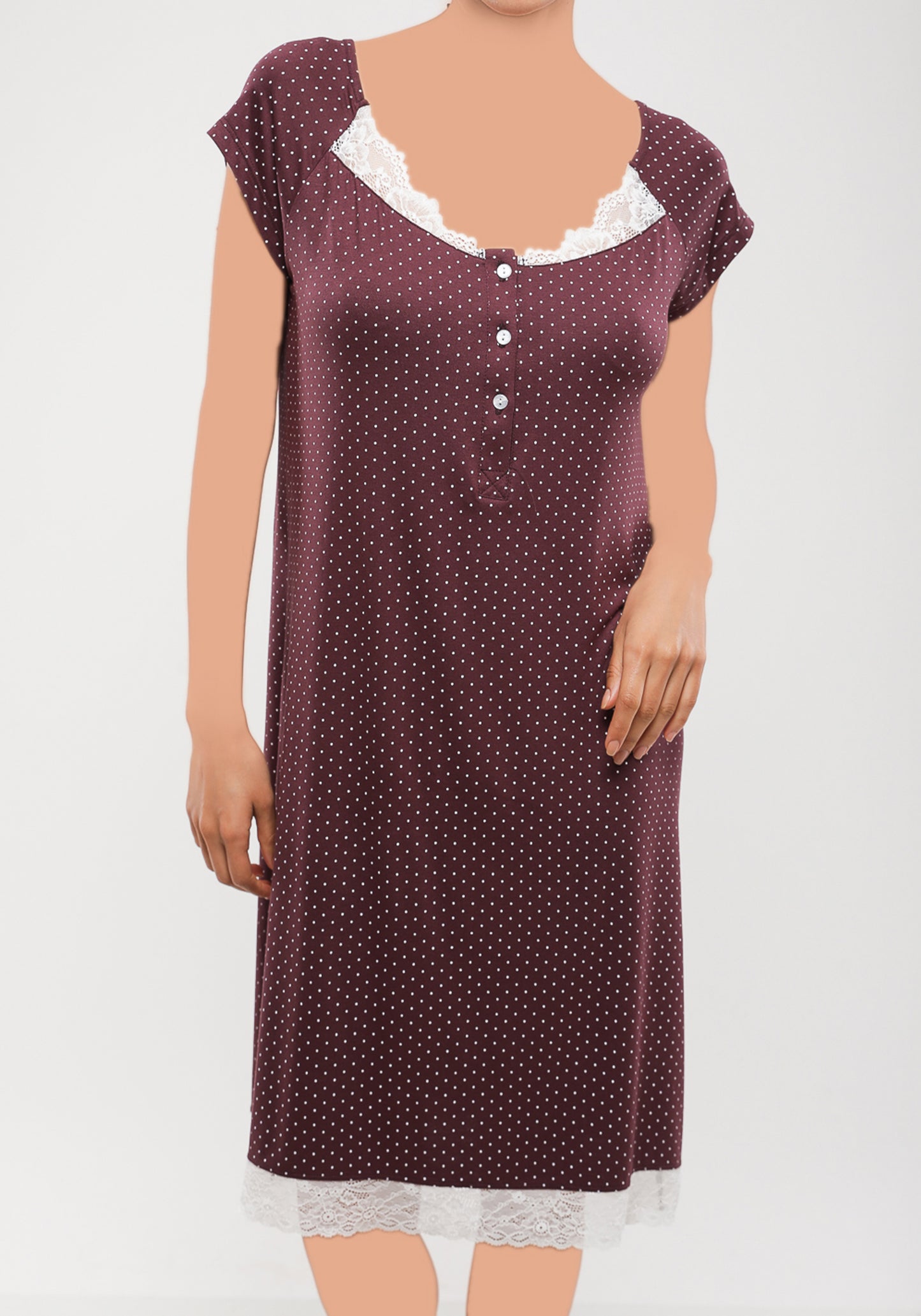 Mega Sleeve Pointed Short Nighty With Lace Detail