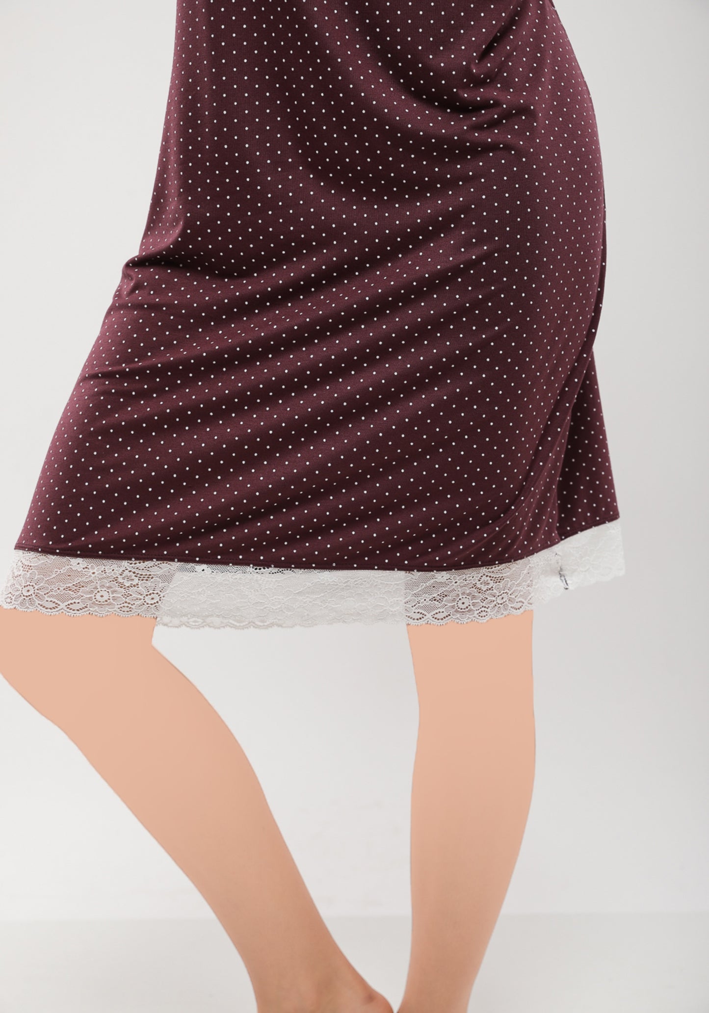 Mega Sleeve Pointed Short Nighty With Lace Detail