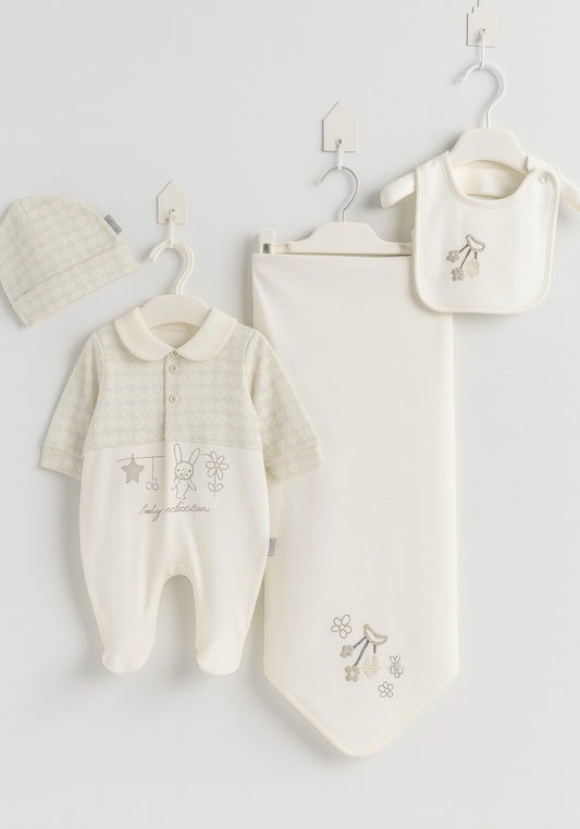 Baby Set Of 4: Romper, Cap, Banner, Blanket