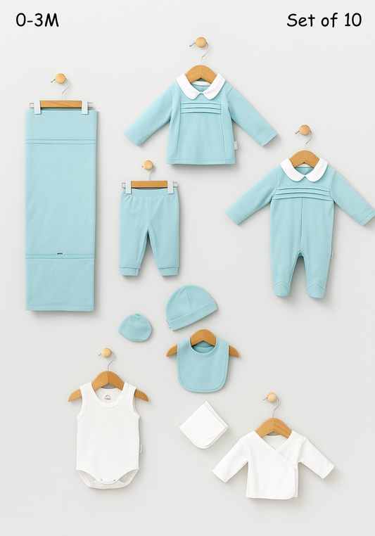 Baby Set Of 10: Romer, Top Pant, Undershirt, Banner, Cap, Blanket, Gloves, Robe, Towel
