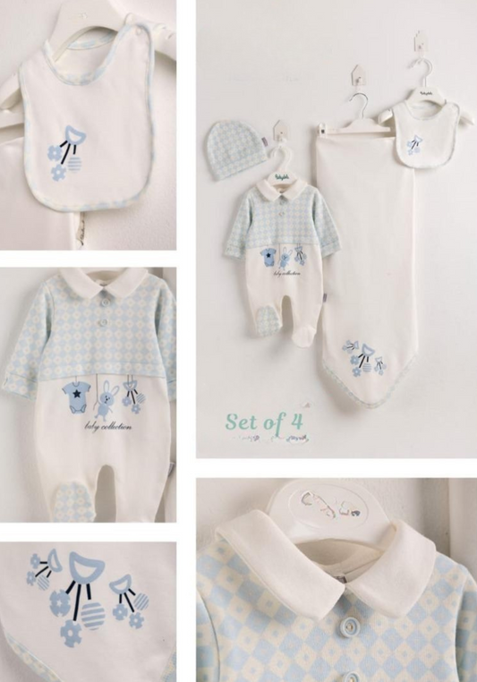 Baby Set Of 4: Romper, Cap, Banner, Blanket