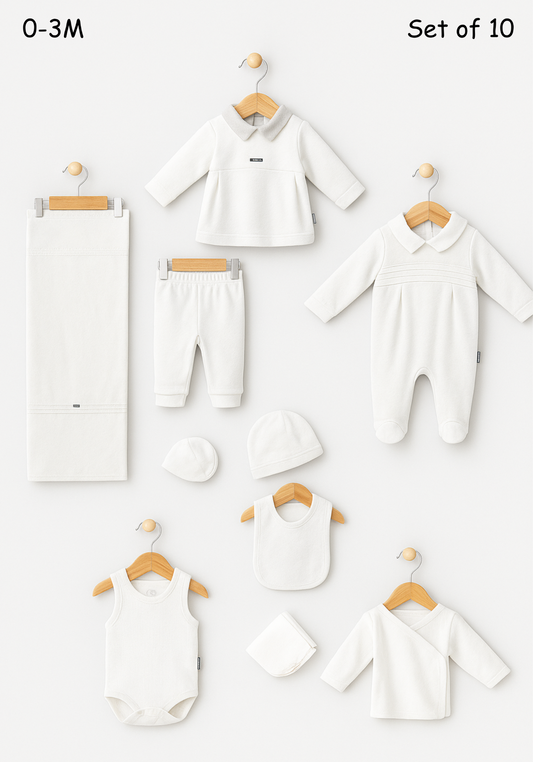 Baby Set Of 10: Romer, Top Pant, Undershirt, Banner, Cap, Blanket, Gloves, Robe, Towel