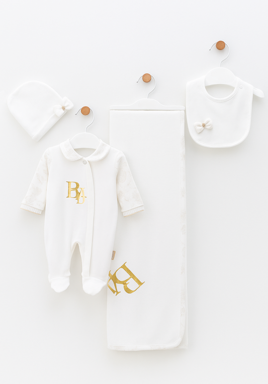 Baby Set Of 4: Romper, Cap, Banner, Blanket