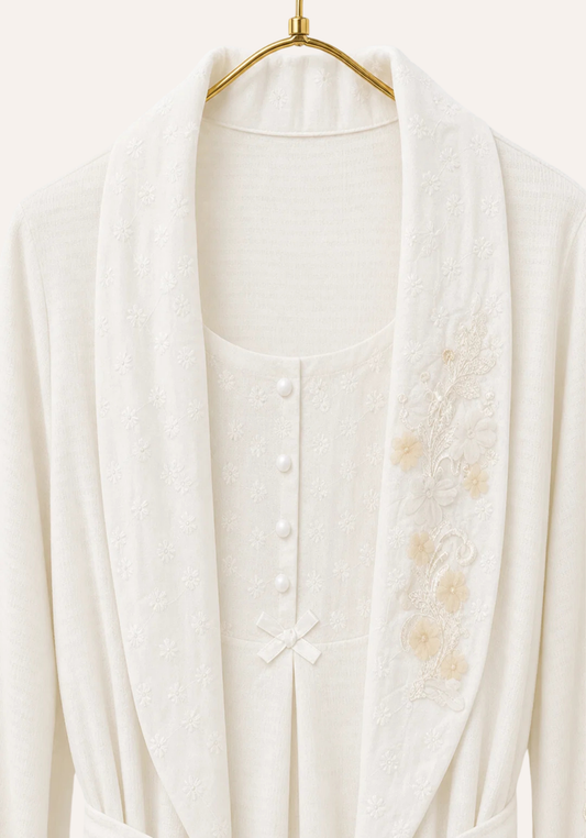 Maternal Robe Set: Button Long Nighty With Front Dantel And Long Robe With Dantel