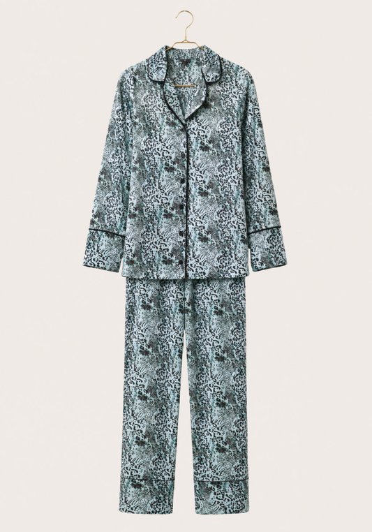 Satin Leopard Collar Button Pajama