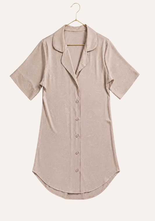 Lingerie Nighty: Satin Floral Print Collar Button Short Nighty