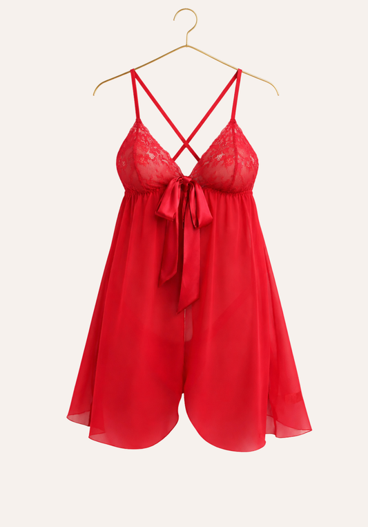 Shoulder Strap Schiffon Babydoll And Panty
