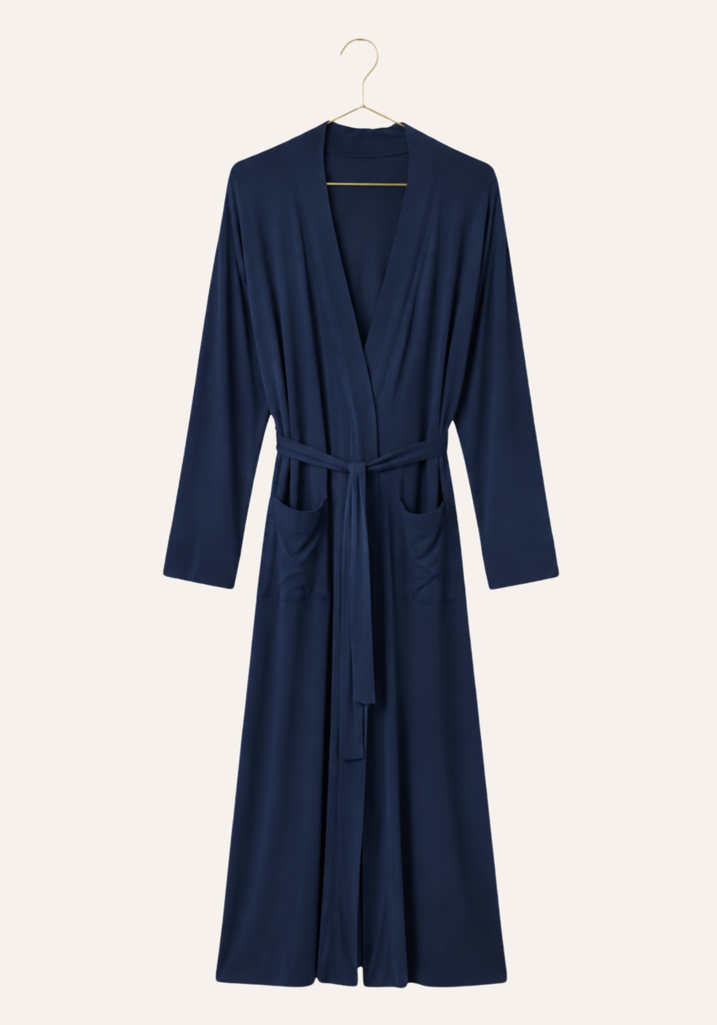 Plain Long Sleeve Long Robe With Pockets