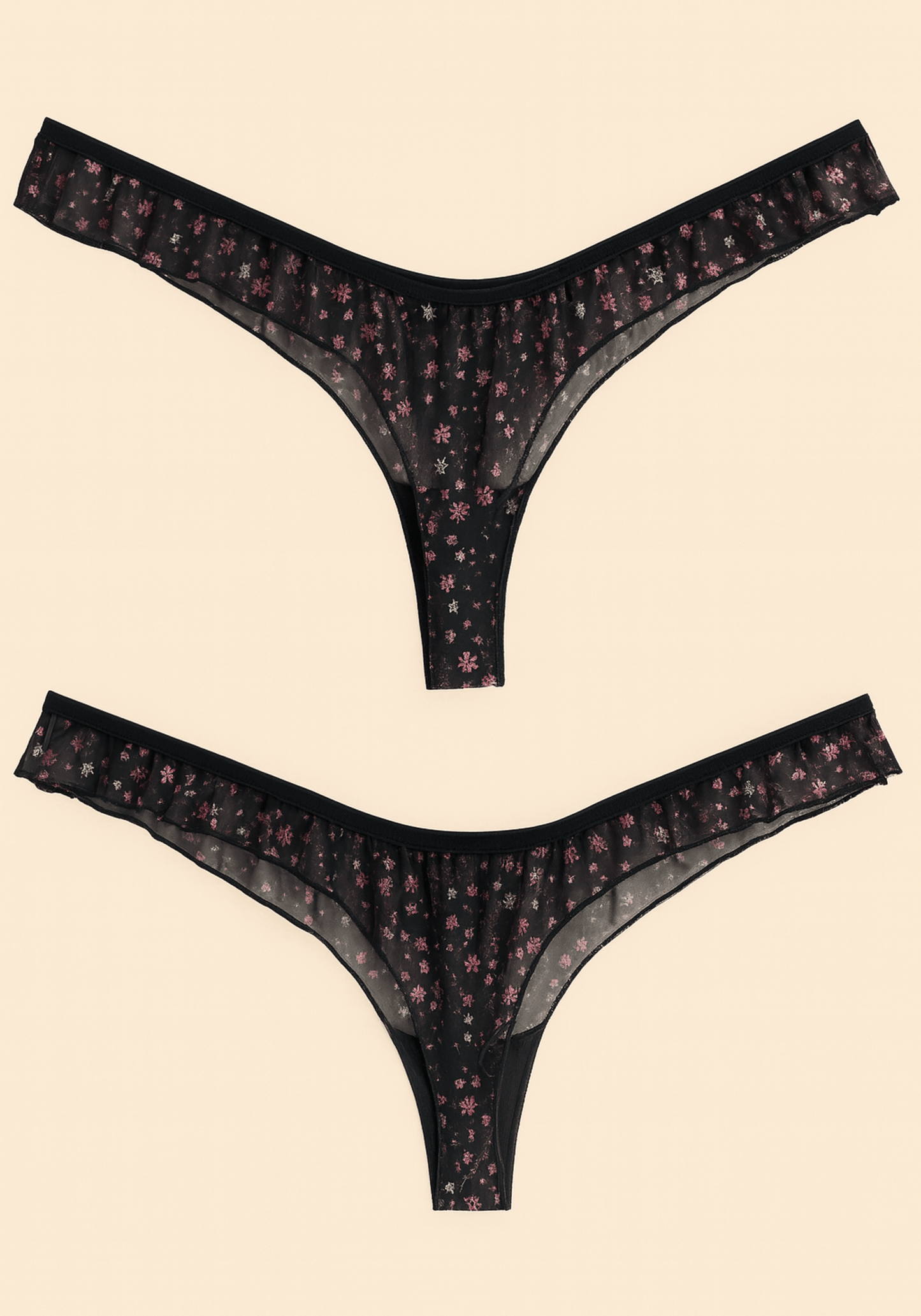 Floral Print Mesh Panties