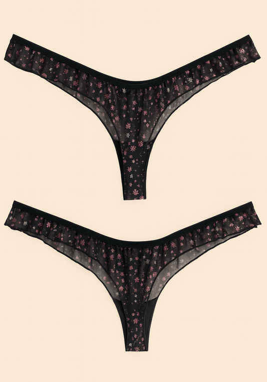 Floral Print Mesh Panties