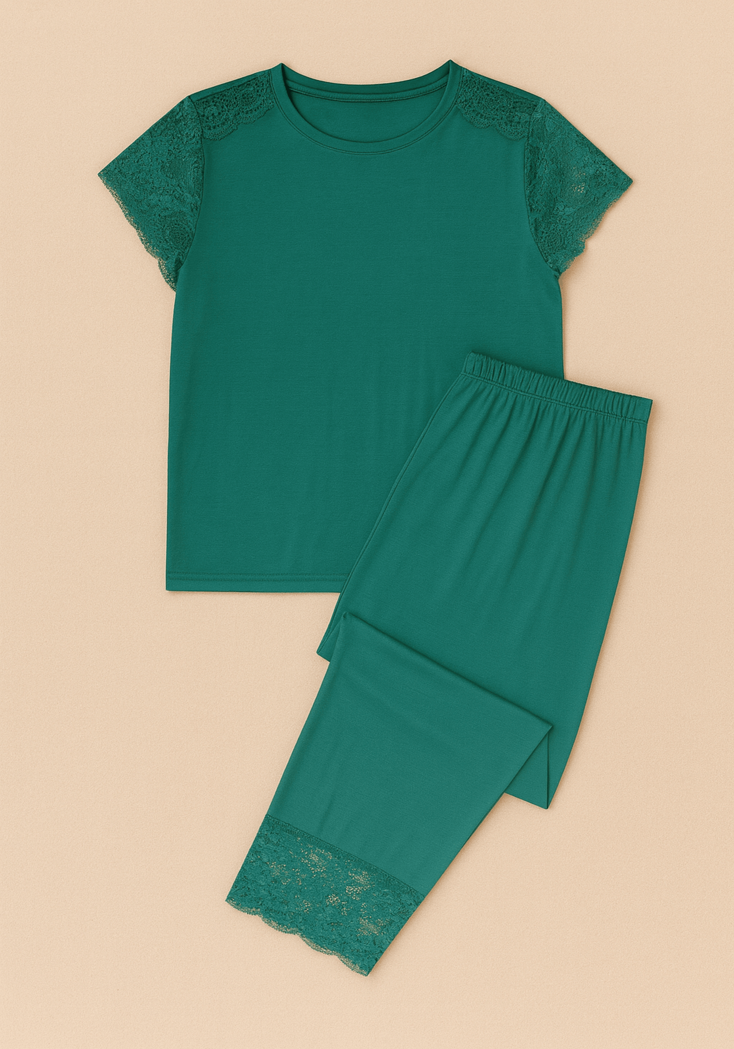 Modal Pajama: Lace Mega Sleeve Top And Pant With Lace Detail