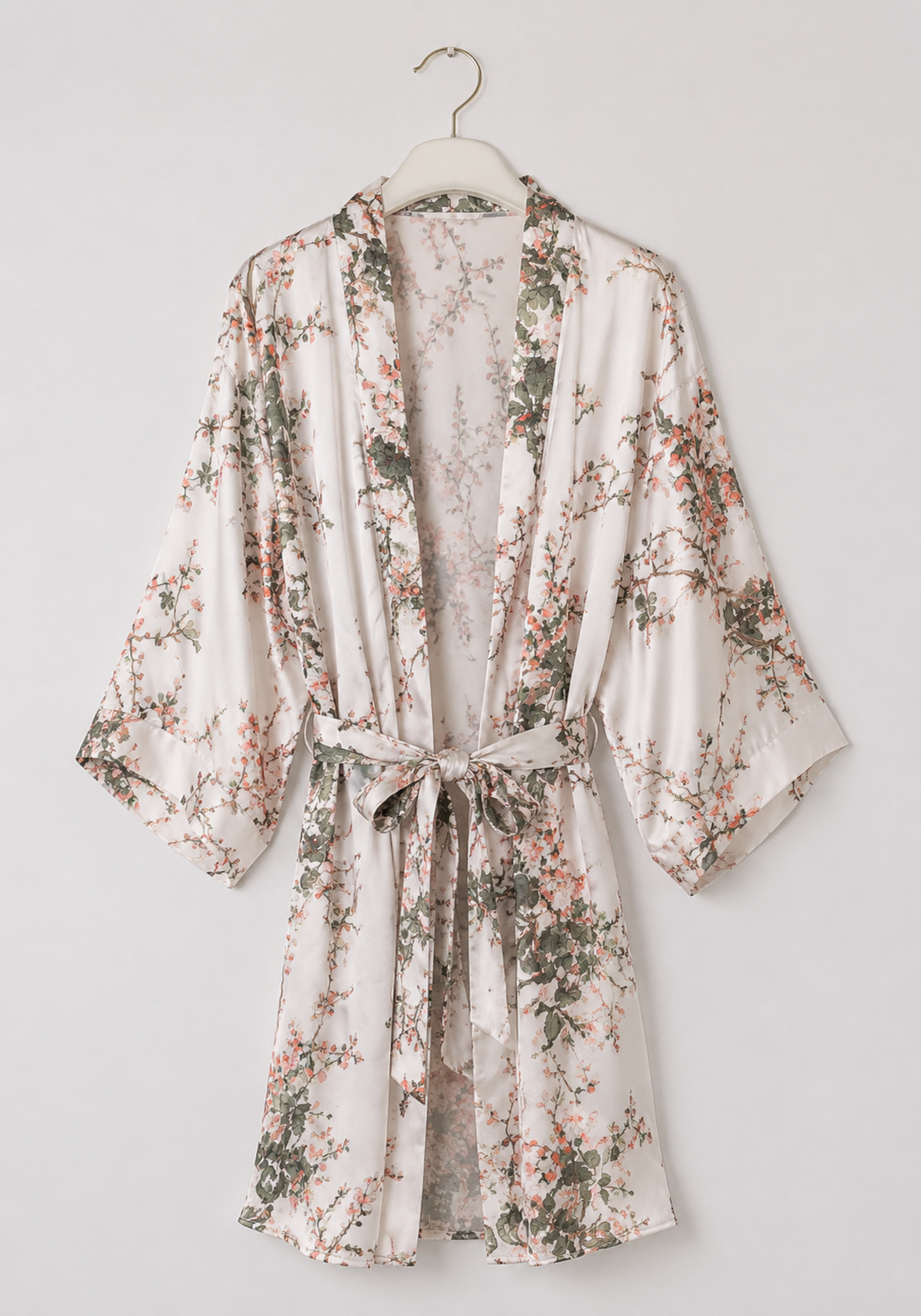 Short Robe Set: Viscose Lycra Shoulder Strap Plain Nighty With Lace Detail And Satin Printed Robe
