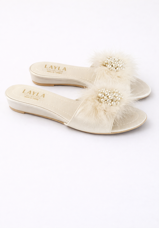3Cm Heel With Applique Furr Slippers
