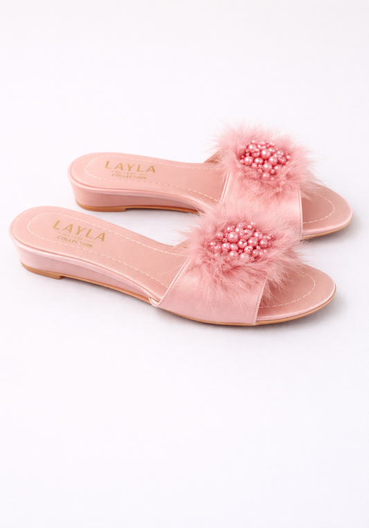 3Cm Heel With Applique Furr Slippers