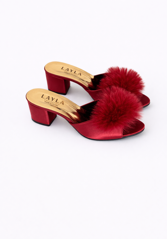 5Cm Heel With Applique Furr Slippers