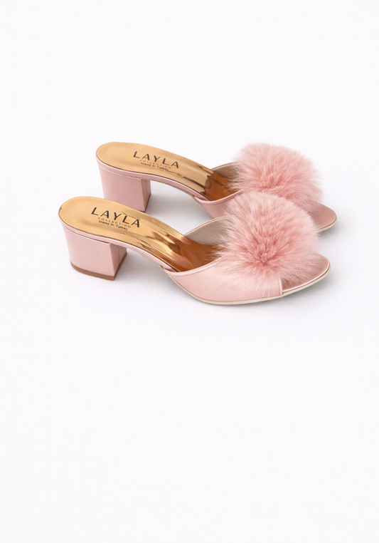 5Cm Heel With Applique Furr Slippers