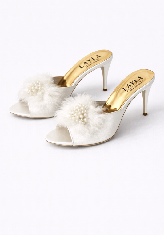 12Cm Heel With Applique And Furr Slippers