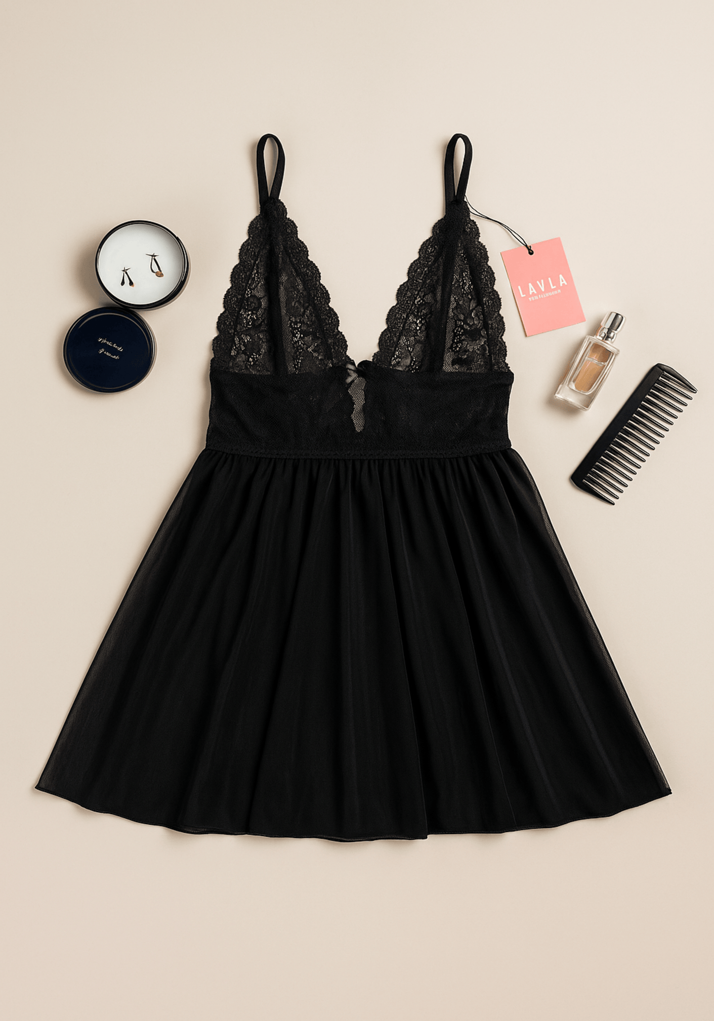 Babydoll: Lace Front Open Back Toullele Babydoll