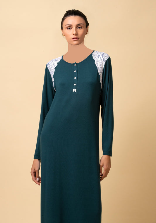 قميص نوم طويل بأكمام طويلة من القطن بنسبة 100% من S&L