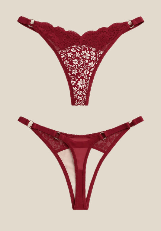 V-Lace Floral Print Panties