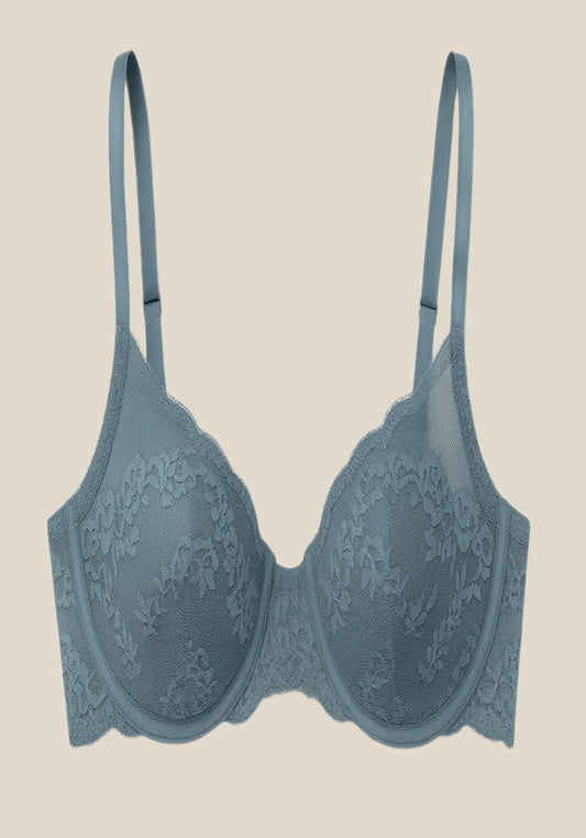 حمالة صدر مبطنة من الدانتيل باللون الأزرق الدخاني من UNDR Betty