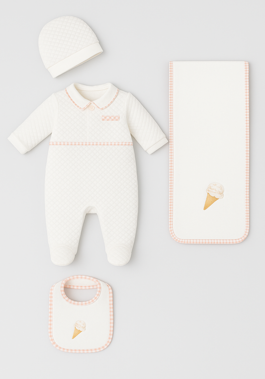 Baby Set Of 4: Romper, Cap, Banner, Blanket