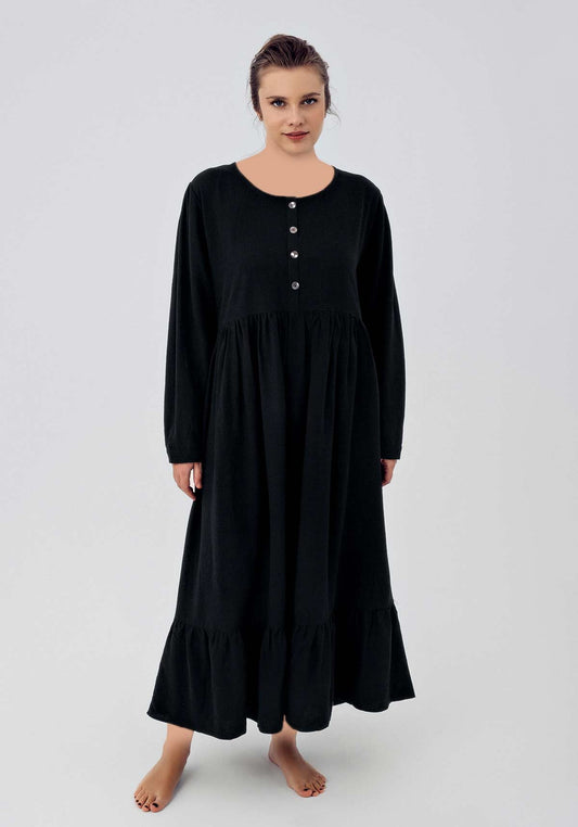 فستان أمومة من الكتان بأكمام طويلة