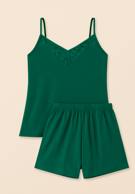 Modal Short Set: Shoulder Strap Top With Lace Detail And Shorts