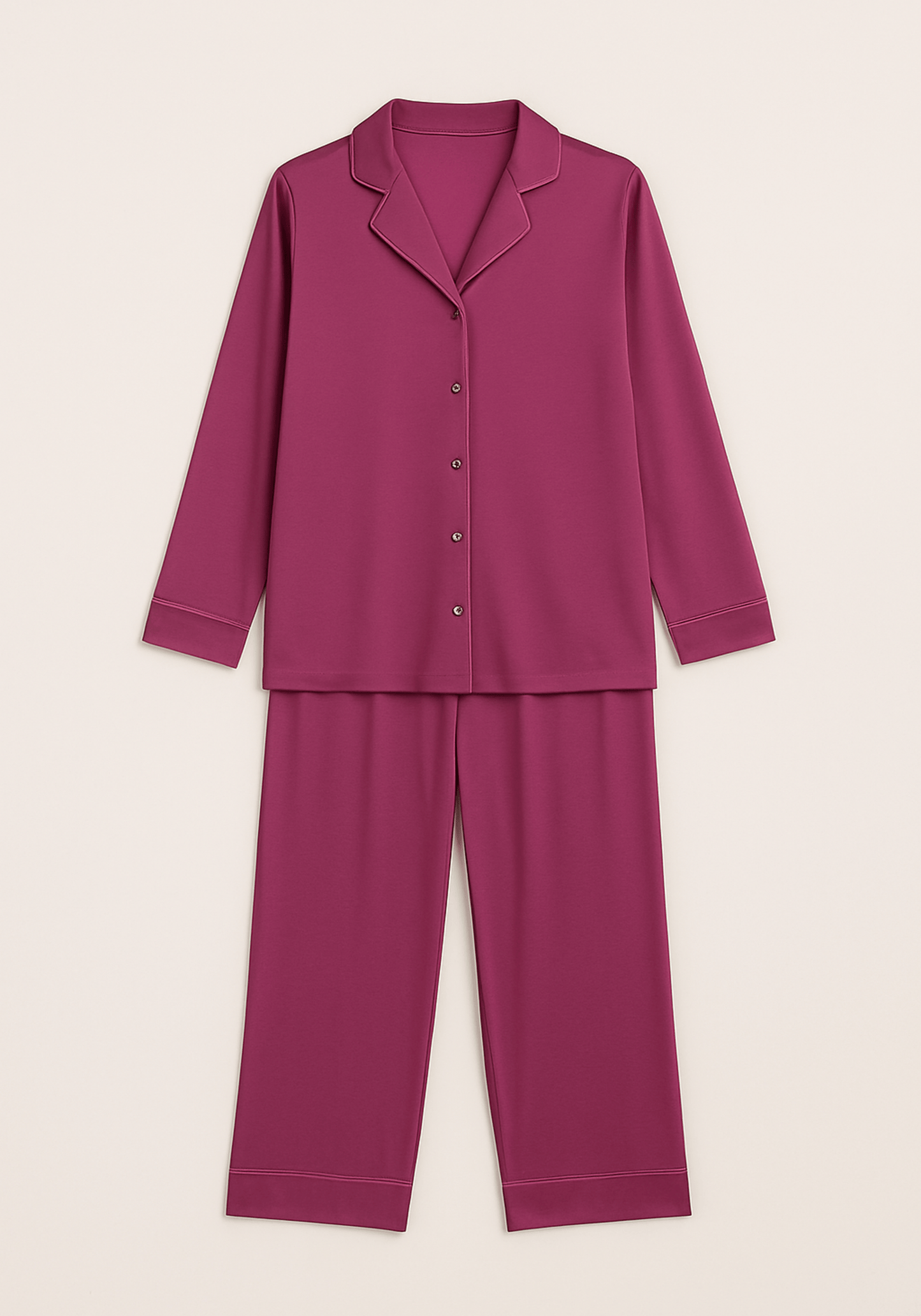 Modal Pajama: Collar Button Long Sleeve Top And Pants