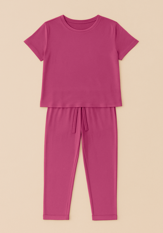 Modal Pajama: Short Sleeves Top And Pants With Lace Details