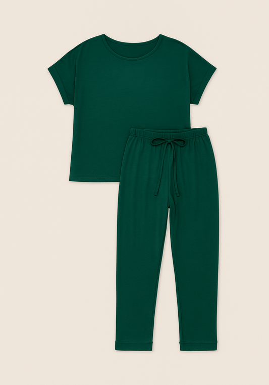 Modal Pajama: Short Sleeves Top And Pants With Lace Details