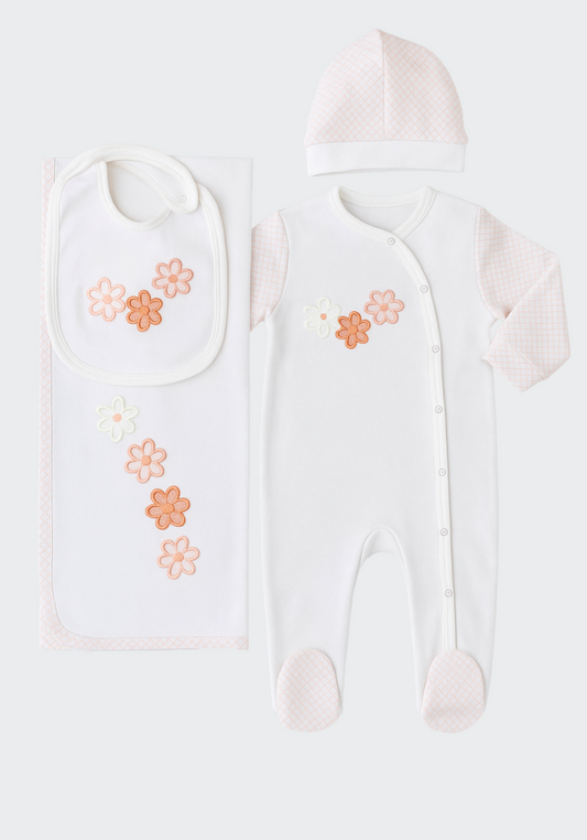 Baby Set Of 4: Romper, Cap, Banner, Blanket