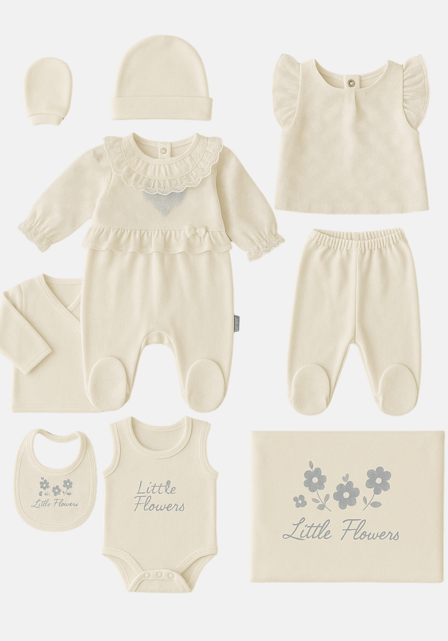 Baby Set Of 10: Romer, Top Pant, Undershirt, Banner, Cap, Blanket, Gloves, Robe, Towel