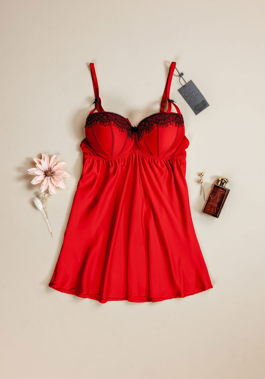 Satin Babydoll With Laced Padded Cups