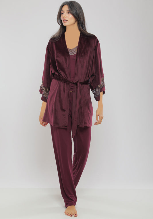 طقم دانتيل مخملي من S&L مكون من 3 قطع