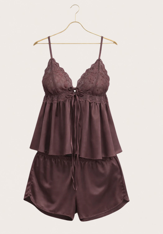 Satin Shoulder Strap Cami And Short Set