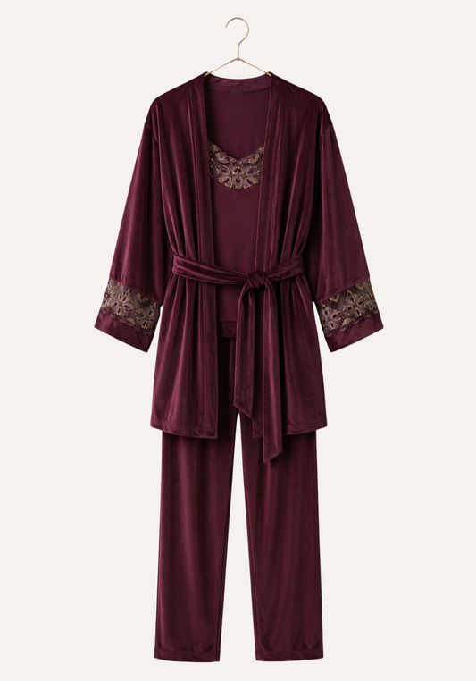 3 Piece Lace Velour Set