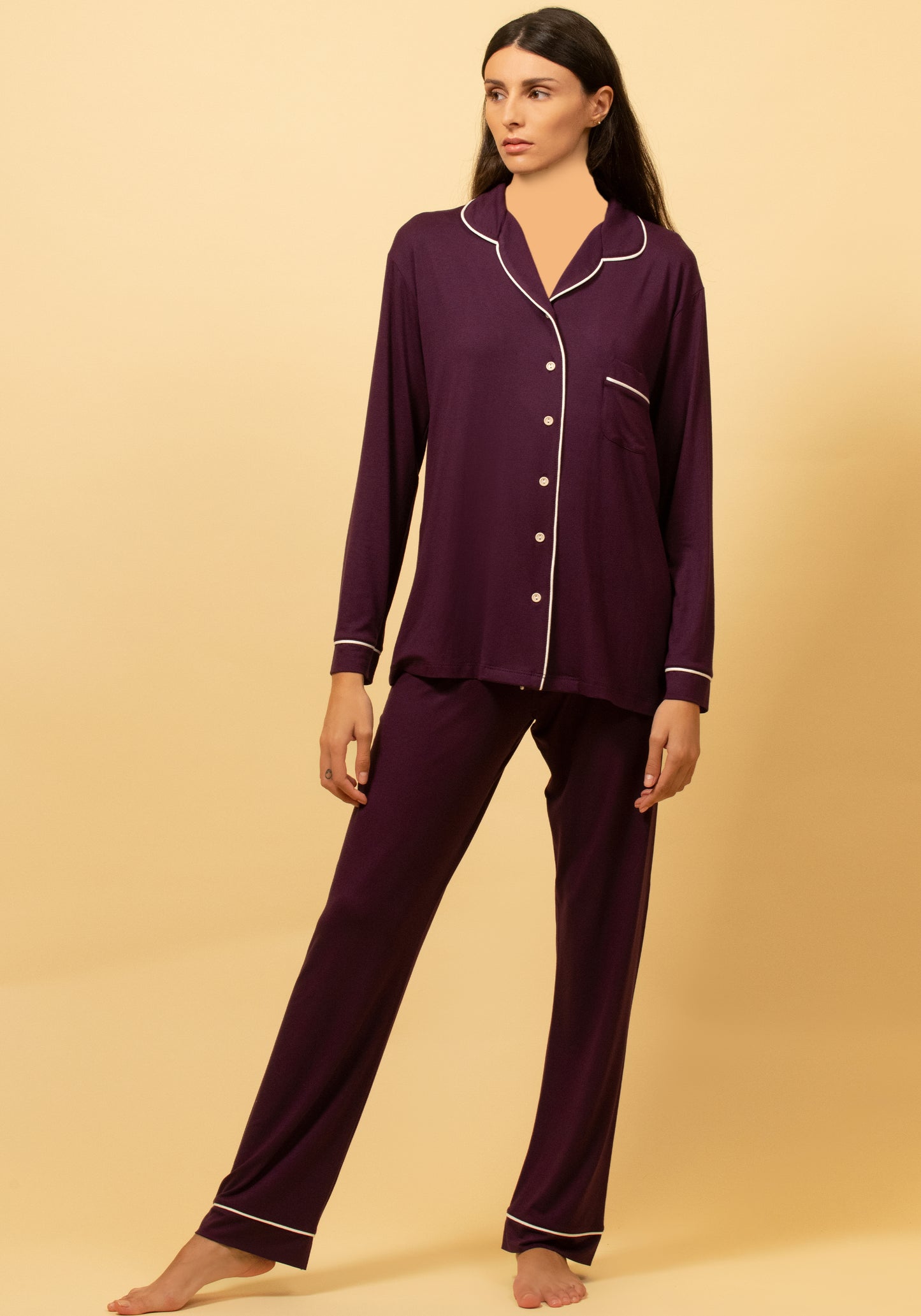 بيجامة S&L بأكمام طويلة وياقة وأزرار