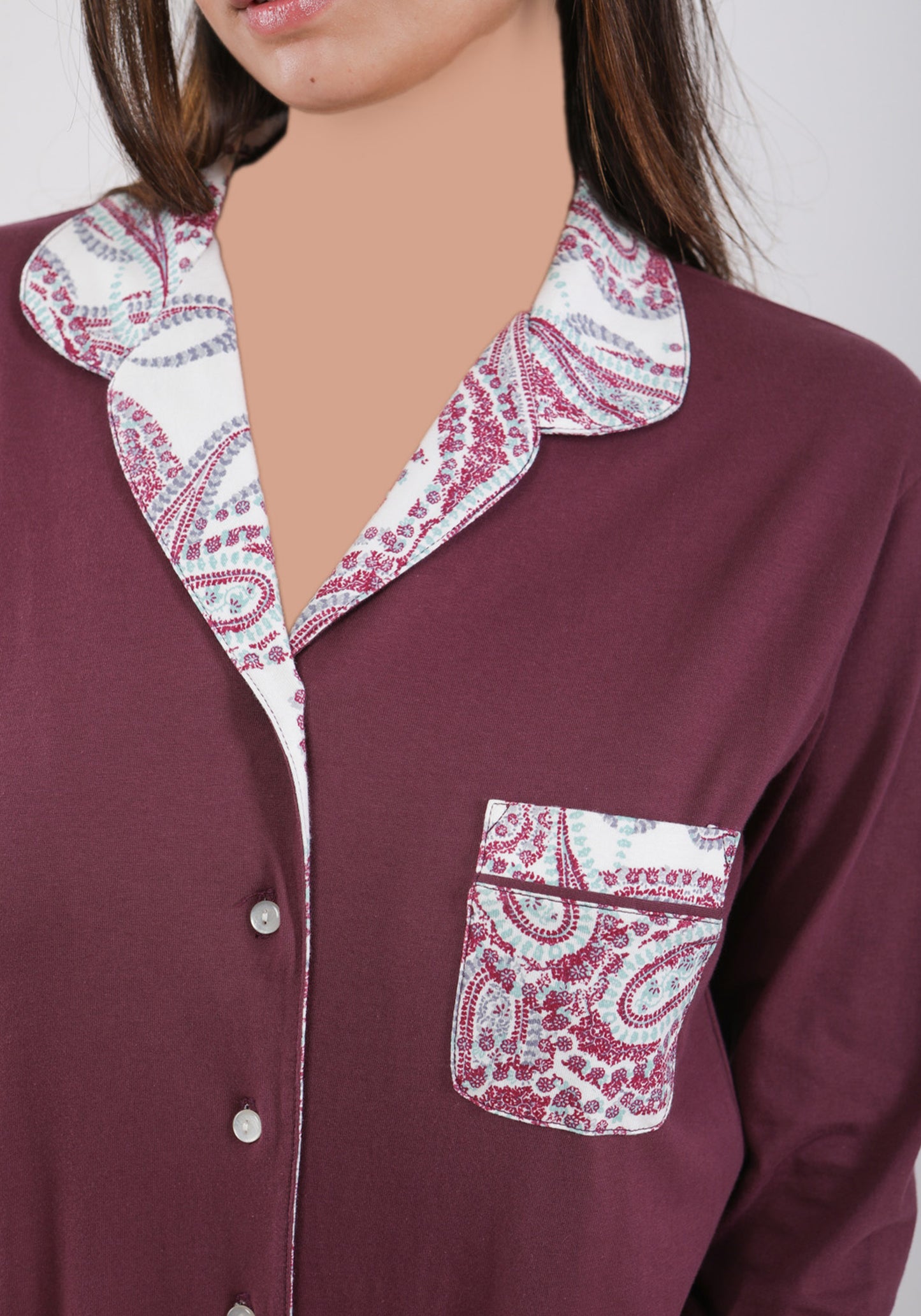 بيجامة S&L 100% قطن بياقة وأزرار وأكمام طويلة