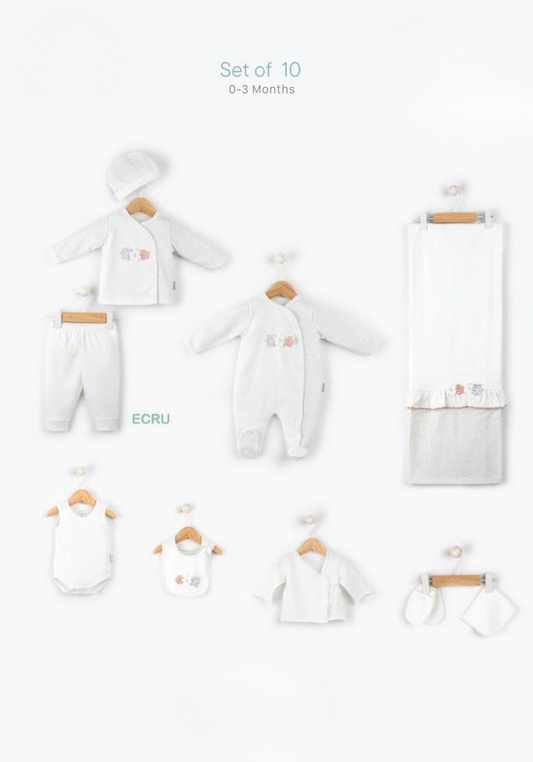 Baby Set Of 10: Romer, Top Pant, Undershirt, Banner, Cap, Blanket, Gloves, Robe, Towel