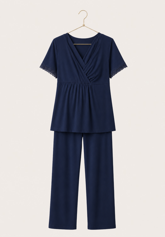 Maternal Pajamas: Plain Short Sleeve Top And Pants (100% Premium Cotton)