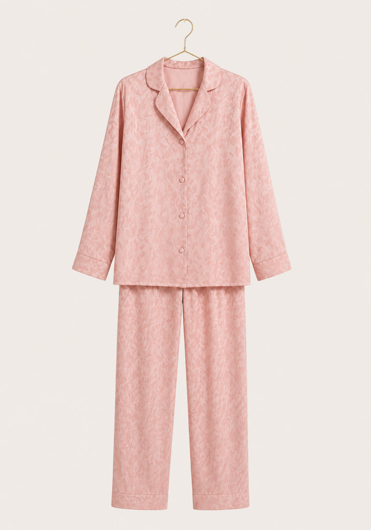 Satin Jackard Collar Button Long Sleeve Pajamas