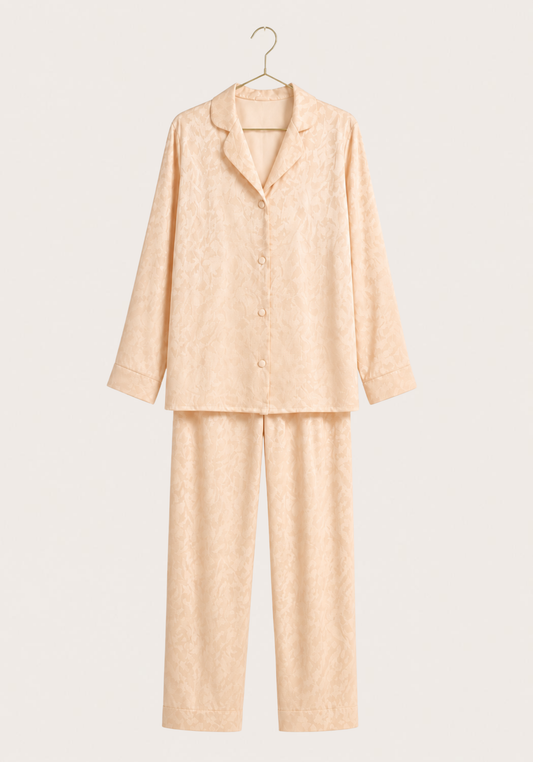 Satin Jackard Collar Button Long Sleeve Pajamas