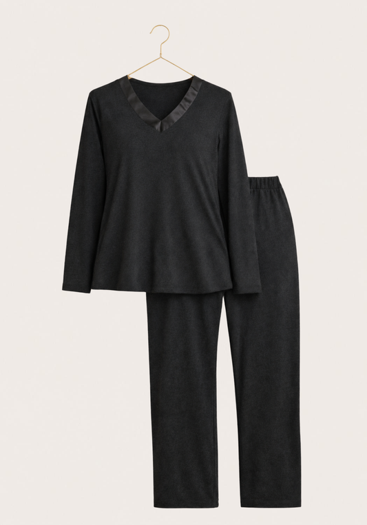 Satin V-Neck Long Sleeve Pajamas (Vis Pes Els)