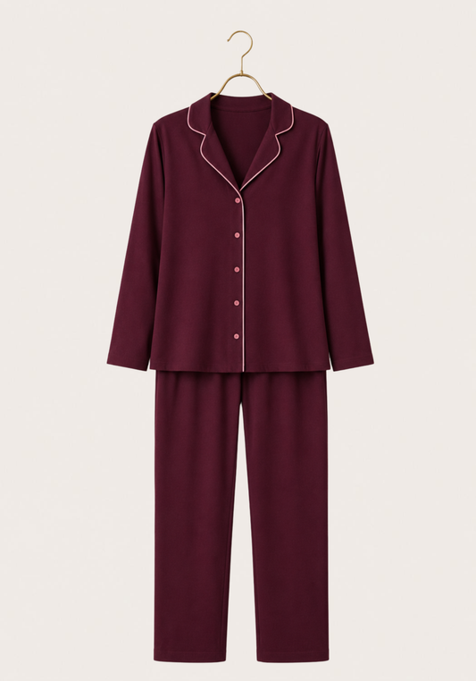 Collar Button Long Sleeve Pajamas (Vis Pes Els)
