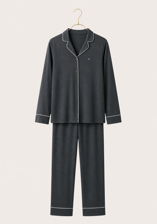 Pajamas: Collar Button Long Sleeve Top And Pants (100% Premium Cotton)