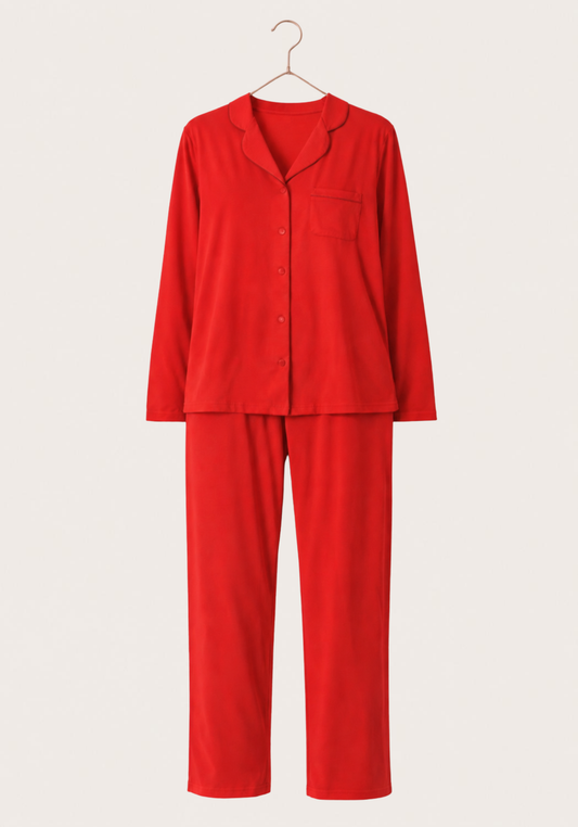 Collar Button Long Sleeve Pajamas (100% Vis)